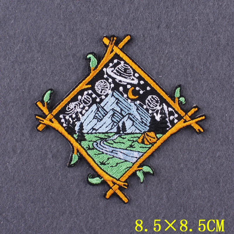 Hiking Adventure Patches For Clothing Stickers DIY Hook Loop Badges Camping Embroidery Patch Iron On Patches On Clothes Stripes