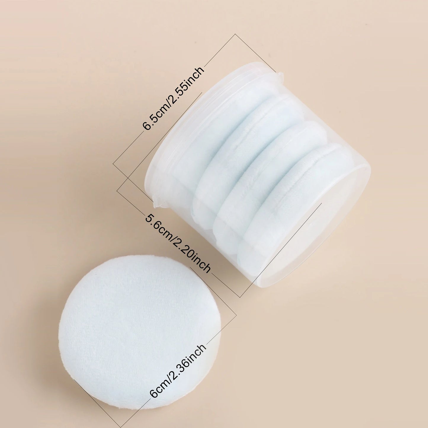Powder Puff, 5pcs/box soft round sponge powder puff double-side skin-friendly velvet makeup powder puff tape case