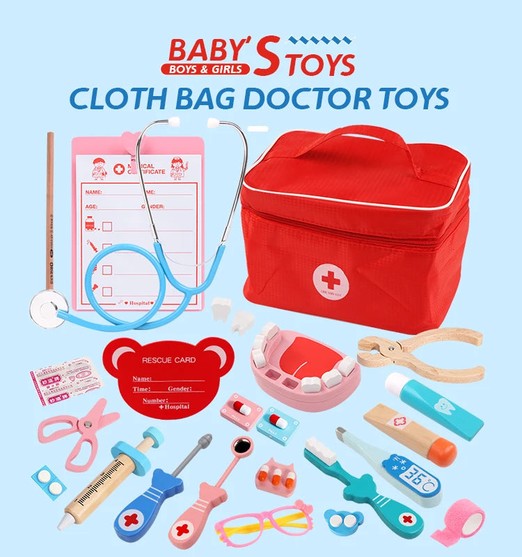 Children's wooden makeshift home simulation medicine box doctor set nurse boy girl baby role-playing toy