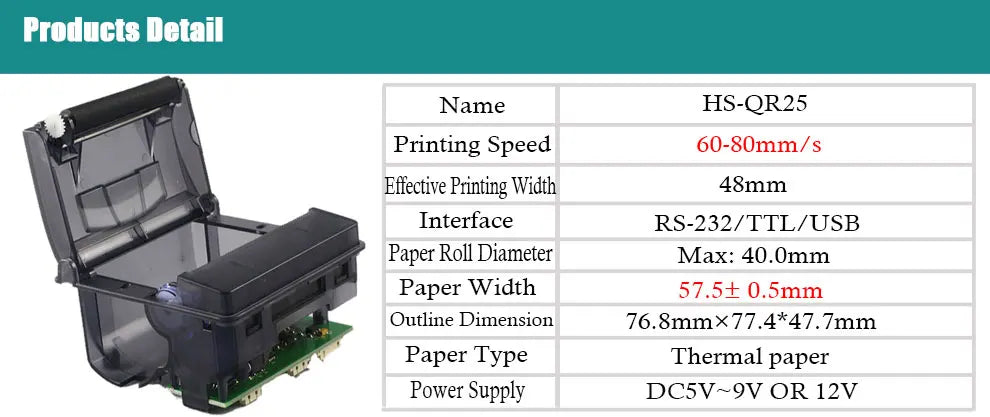 58mm Thermal Kiosk Receipt Printer with TTL/RS232 Interface Compatible APS ELM205-CH