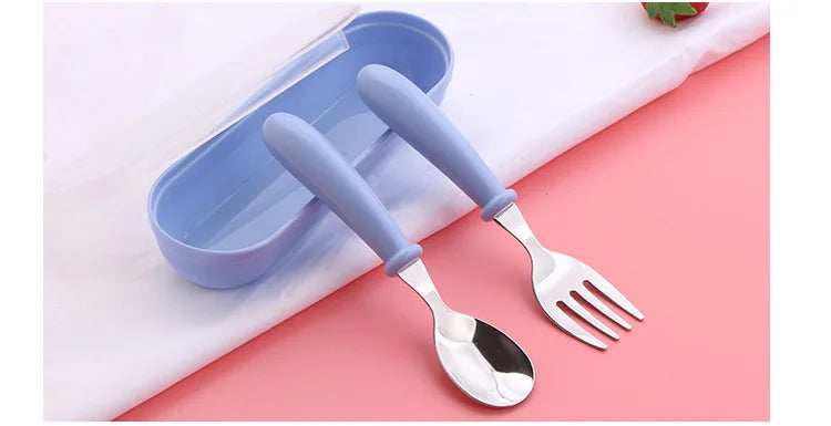 3pcs Children Spoon Forks Box Kids Stainless Steel Kids Cutlery Portable Baby Feeding Utensils Baby Spoons Baby Tableware Set