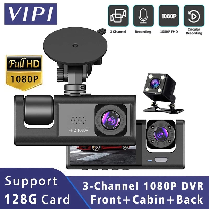 3 Channel Car DVR HD 1080P 3 Lens Inside Vehicle Dash Cam Three Way Camera DVR Recorder Video Registrator Dashcam Camcorder
