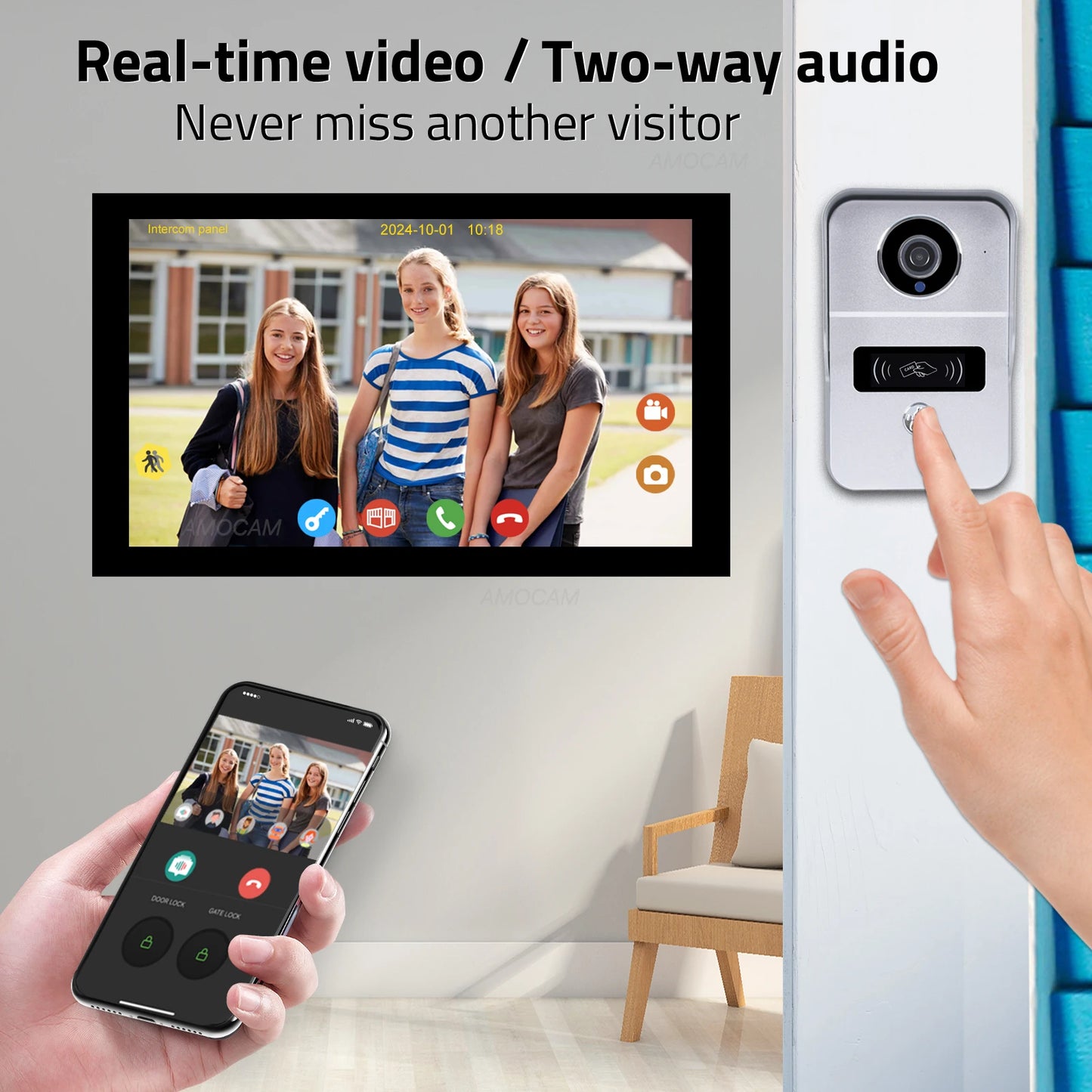 2 Wire Digital Video Intercom System 10.1 Inch Wireless WIFI Monitor 1080P Doorphone Camera Video Doorbell Card Tuya App Unlock