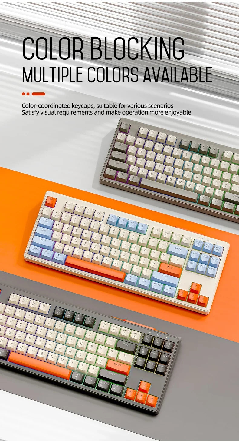 M87 Bluetooth Gaming Keyboard,Wireless Dual Mode Connection,PBT Ball Cap,Rainbow Light,Suitable for Computers, Laptops, and Mac