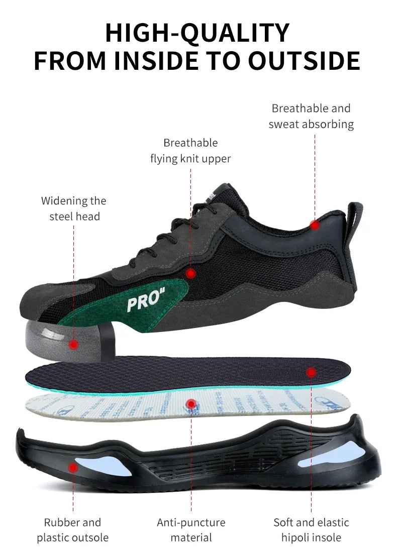 Fashion Safety Shoes Men Boots Steel Toe Shoes Men Puncture-Proof Work Sneakers Male Shoes Work Boots Indestructible Footwear