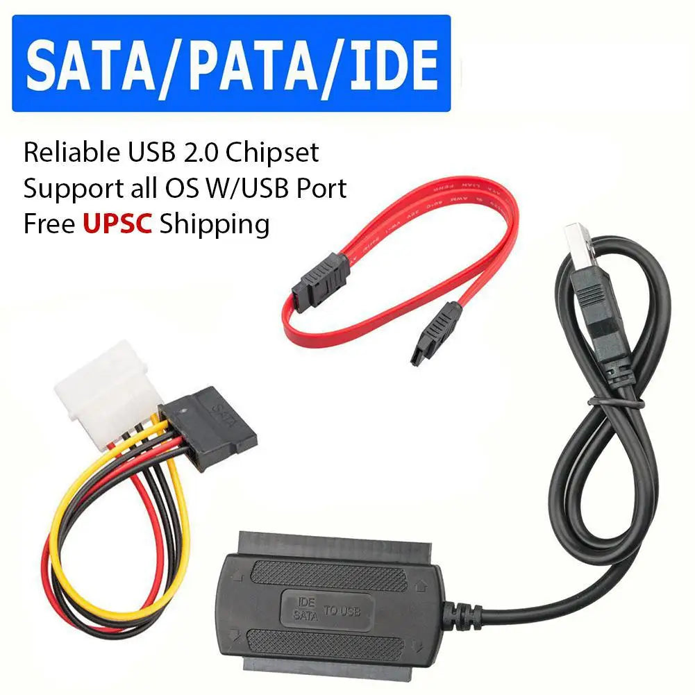 SATA to USB 2 SATA IDE Adapter Cable PATA IDE to USB Converter for 2.5 3.5 Inch SSD HDD with AC Adapter Support Windows MAC OS