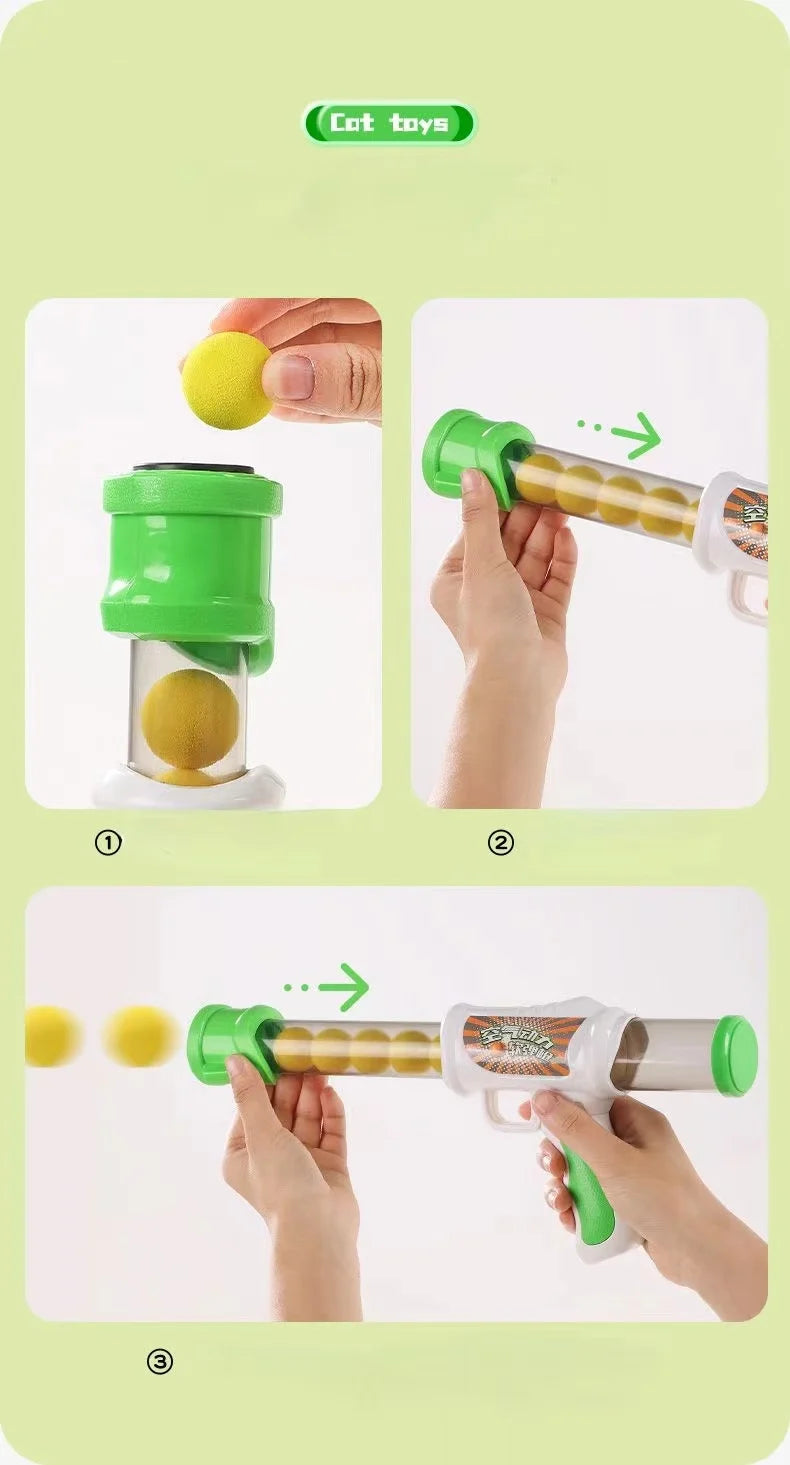 Launch Training Cat Toys Interactive Shooter Gun Teaser Plush Ball Pet Creative Games Stretch Mini Pompoms Kittens Supplies Gato