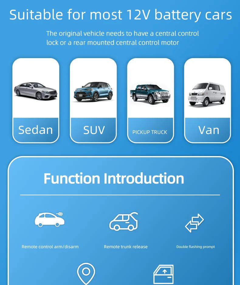 12V Universal Car Auto Remote Central Locking System with 2 Remote Controls Keyless Entry System Remote operation