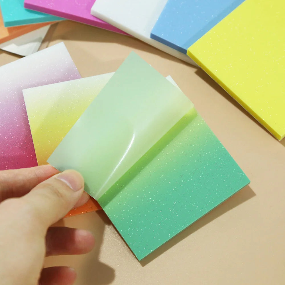 50Sheets Gradient Color Glitter Sticky Notes N times sticker PET Waterproof Memo pad Notepad School Stationery Office Supplies