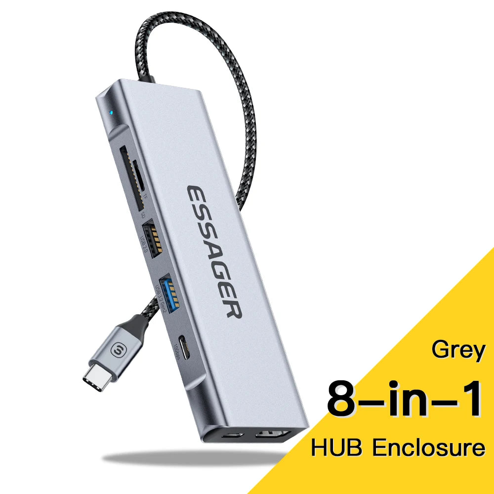 Essager 8-in-1 USB Hub With Disk Storage Function USB Type-c to HDMI-Compatible Laptop Dock Station For Macbook Pro Air M1 M2