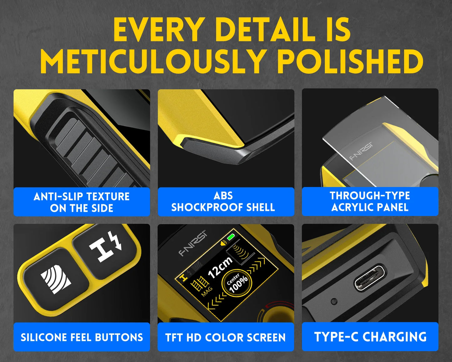 FNIRSI WD-02 Wall Detector Stud Finder New Design Positioning Hole TFT Display AC Live Cable Wires Metal Wood Stud Wall Scanner