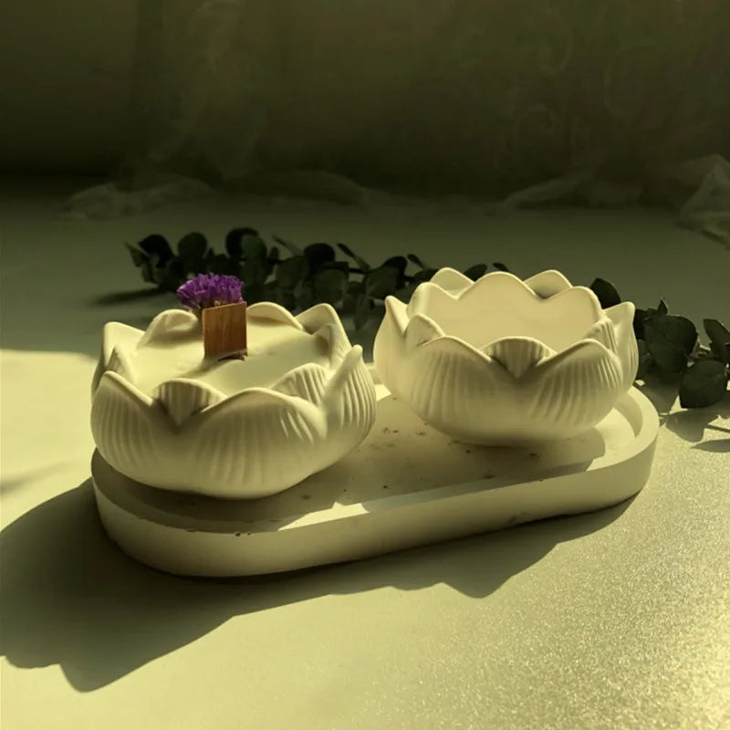 3D Lotus Silicone Mold Jar DIY Aromatherapy Candle Mould Pot Handmade Jewelry Storage Box Making Concrete Candle Jar Planter