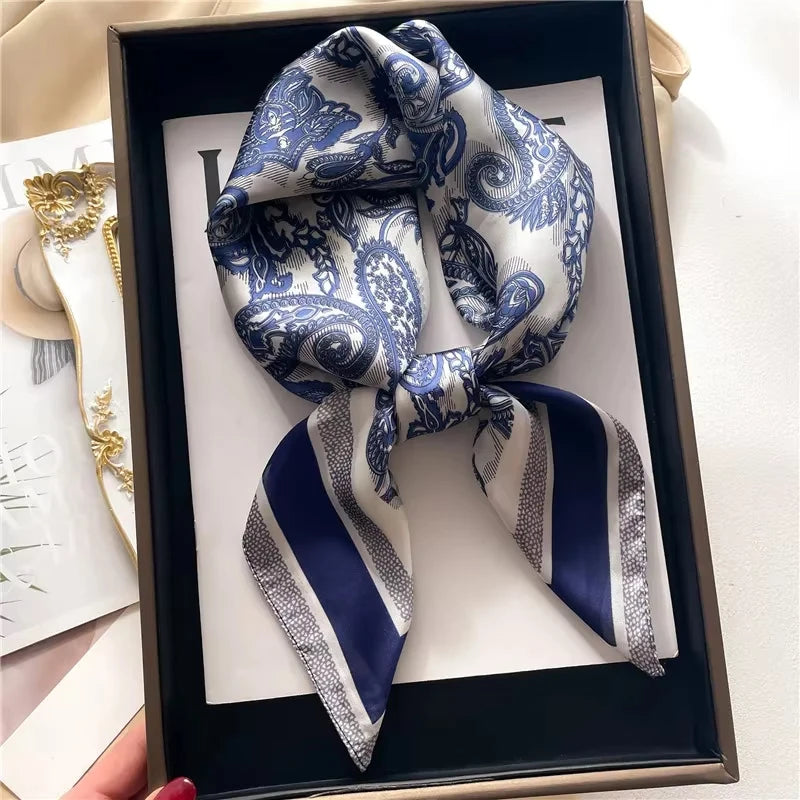 2025 New Paisley Print Small Square Scarf Soft Satin Silk-like Thin Neck Scarf Mature Style Sunscreen Headscarf For Women