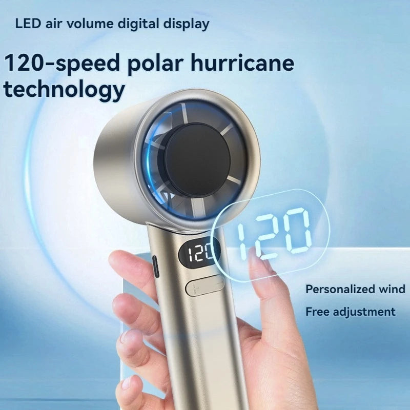 2024 New 120th Speed Handheld Ice Coating Fan Digital Display Turbo Violent Wind Power Semiconductor 1200mah