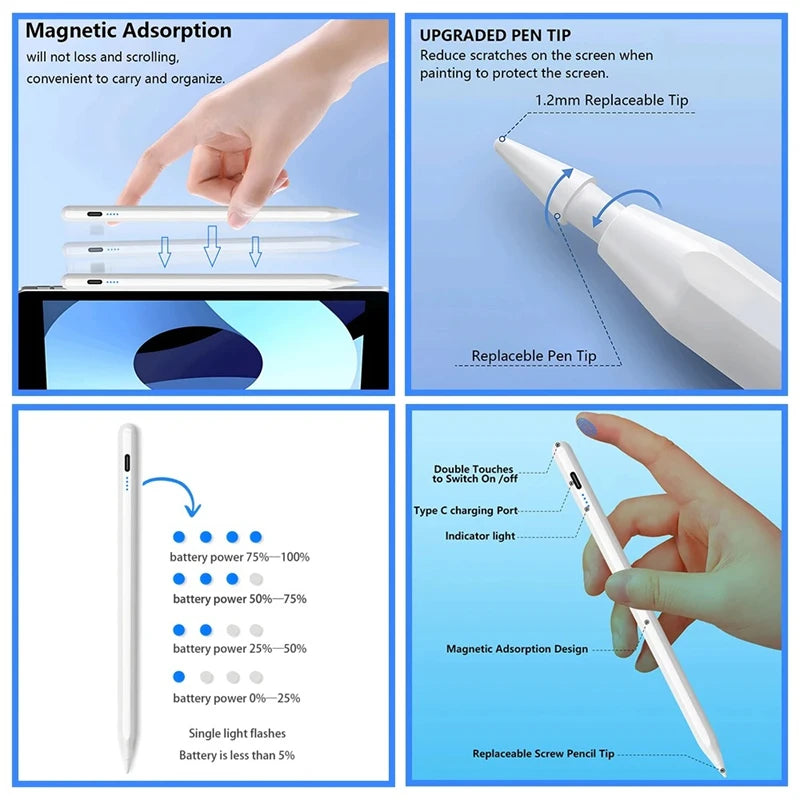 Stylus Pen For Apple iPad Palm Rejection Power Display For iPad Pencil Accessories 2022 2021 2020 2019 2018 Pro Air Mini Stylus