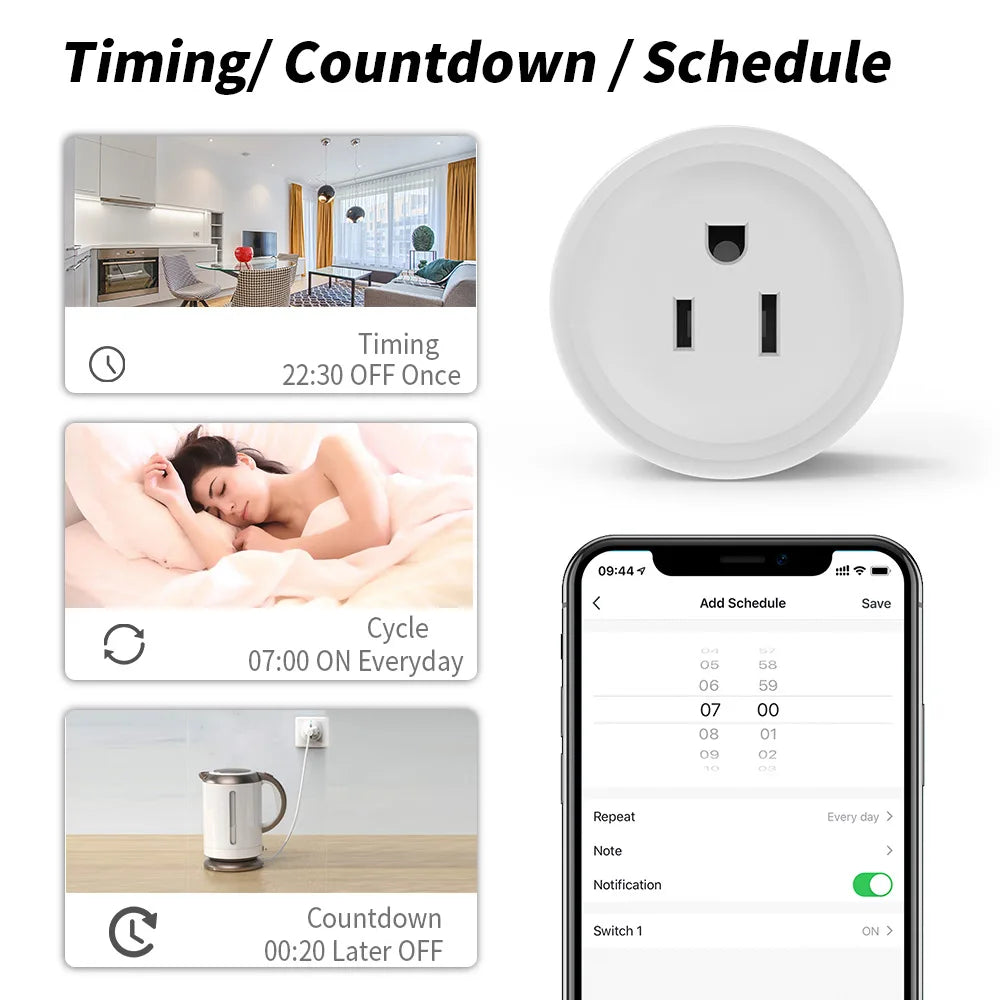 Smart Plug 10A WiFi US Outlet Socket 100-240V Timer Alexa Google Assistant CozyLife APP/Voice Control Group For for Home Auto