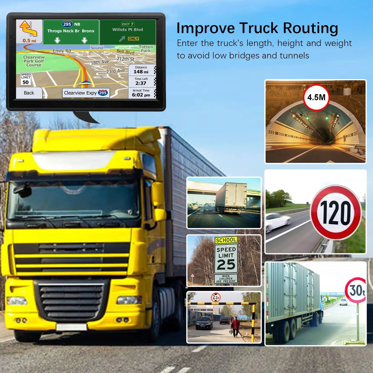 EOENKK 7 Inch Car Truck GPS Navigation Global Maps Europe North America Sat Nav Accessories 8GB Lifetime Free Updates