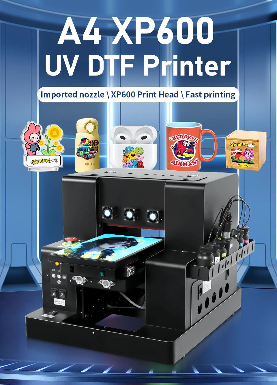 A4 uv dtf printer For Epson xp600 printer head uv dtf sticker printer with laminator for phone case glass acrylic metal uv print