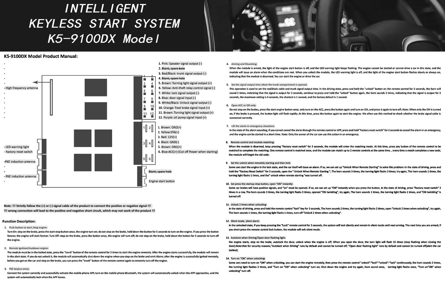 Car Alarm With Autostart Push One Button Auto Start Stop Keyless Entry System Smart Key Remote Start Kit Automotive Accessories