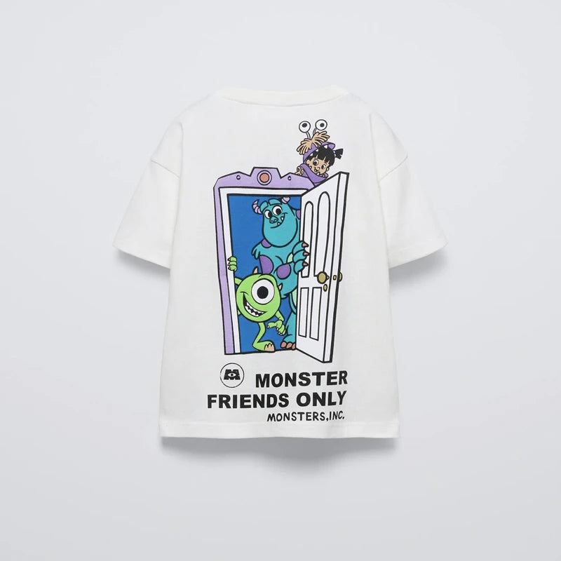 Black Tees Printing Tops Baby Summer Wear Cartoon Short Sleeve T Simple Cute Loose Bottoming Shirt Kids Thin Pure Cotton Costume