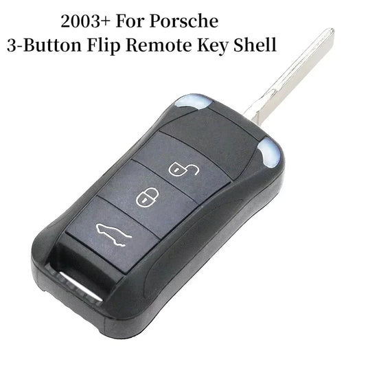 2003+ for Porsche 3-Button Flip Remote Key Shell Case Fob for Porsche Cayenne Uncut HU66 Blade