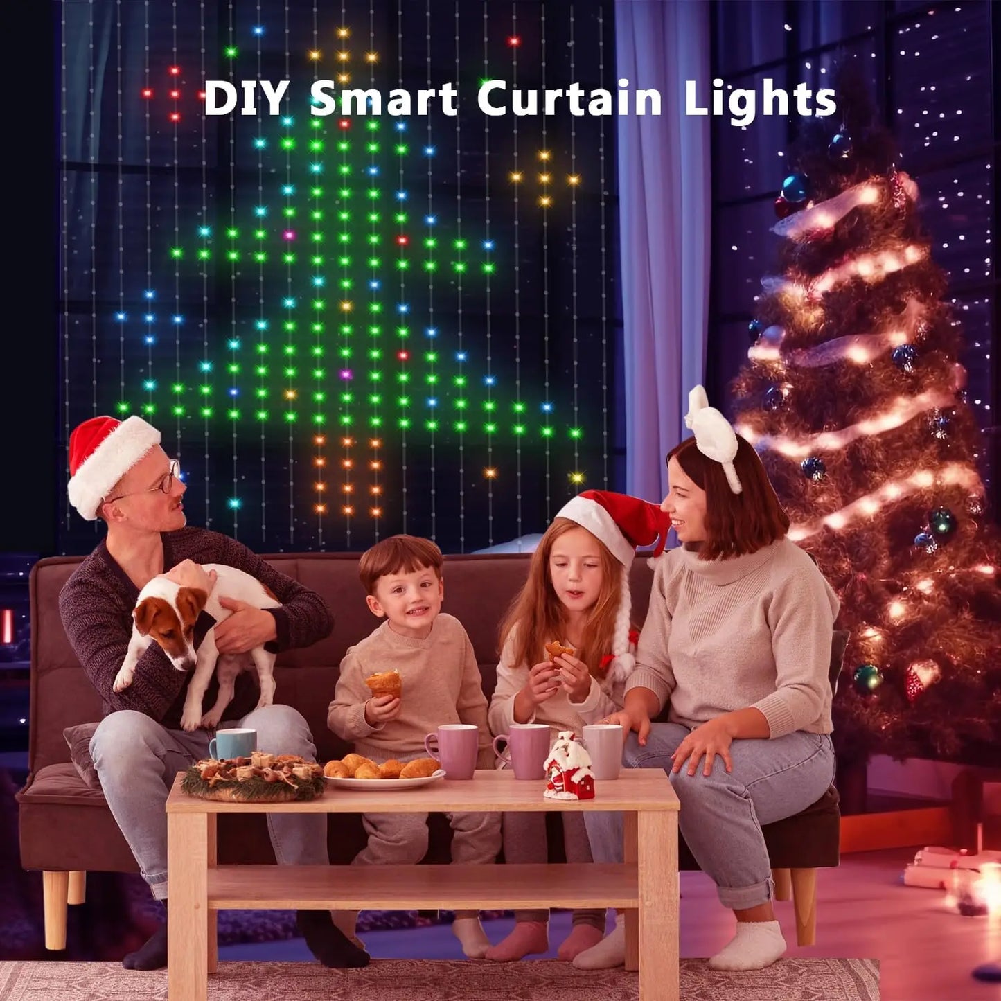 6.6x6.6FT Smart Curtain Lights 400LEDs Music Sync Dynamic DIY Dimmable USB Curtain Fairy String Lights Christmas Holiday Decor