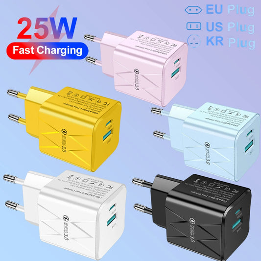 PD 25W USB C Charger Fast Charging Type C Phone Charger Quick Charge 3.0 Adapter For iPhone 15 Pro Max Xiaomi Samsung EU/US Plug