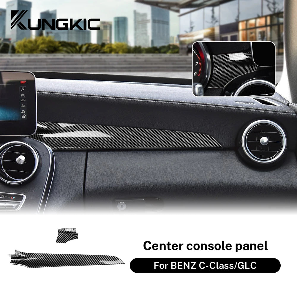 For Mercedes Benz C Class W205 C180 C200 GLC X253 2015 2016 2021 LHD RHD Carbon Fiber ABS Center Console Dashboard Trim Cover