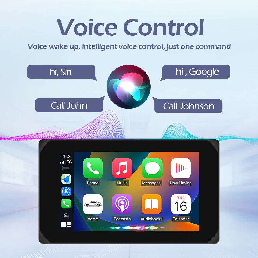 VSYS Carplay Android Auto Motorcycle Dash Cam 5.0'' Touchscreen with Dual 1080P Waterproof Cameras TPMS Parking Mode WiFi App