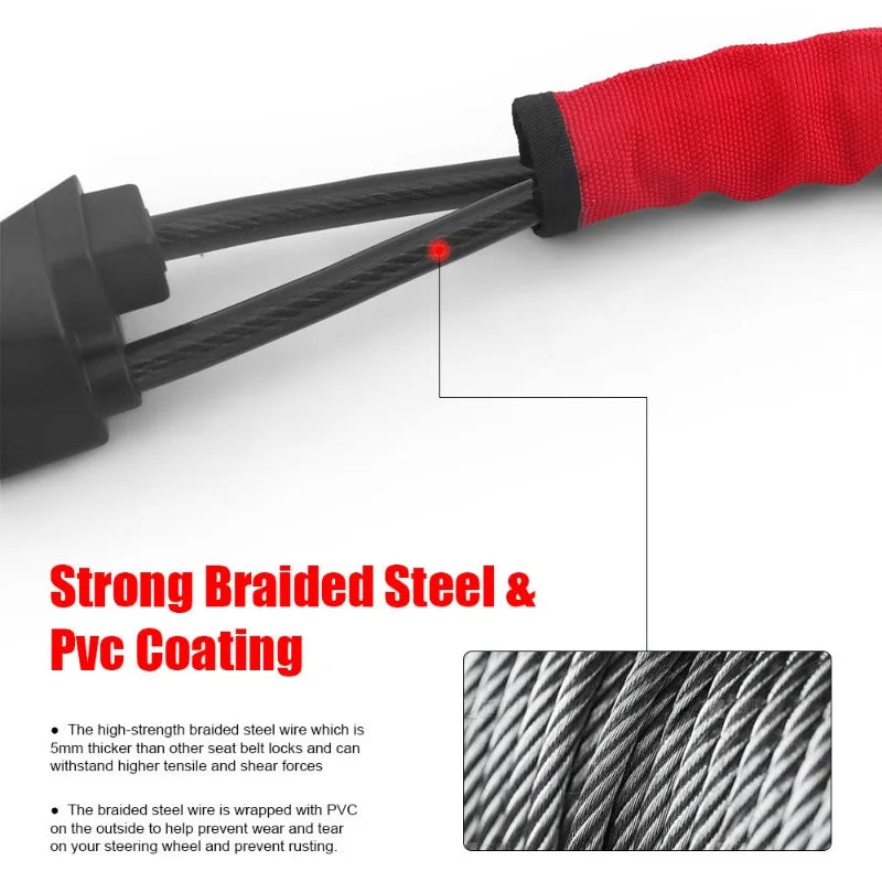 Car Steering Wheel Lock With Seat Belt Socket Steel Rope For Truck SUV Van RV With 3 Keys Universal Anti Theft Protection Device