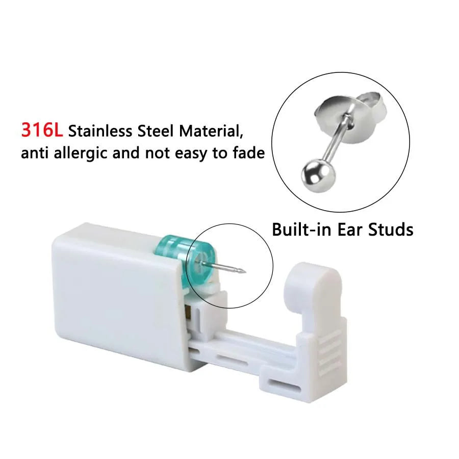 2PCS Disposable Ear Piercing Gun with Built-in Ear Studs & 2pcs Cubic Zirconia Earrings-For Home Use Ear Piercing Kit
