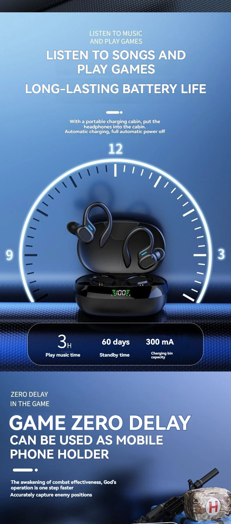 SP16 over-ear ultra-long battery life sports running digital display noise cancelling wireless Bluetooth headset