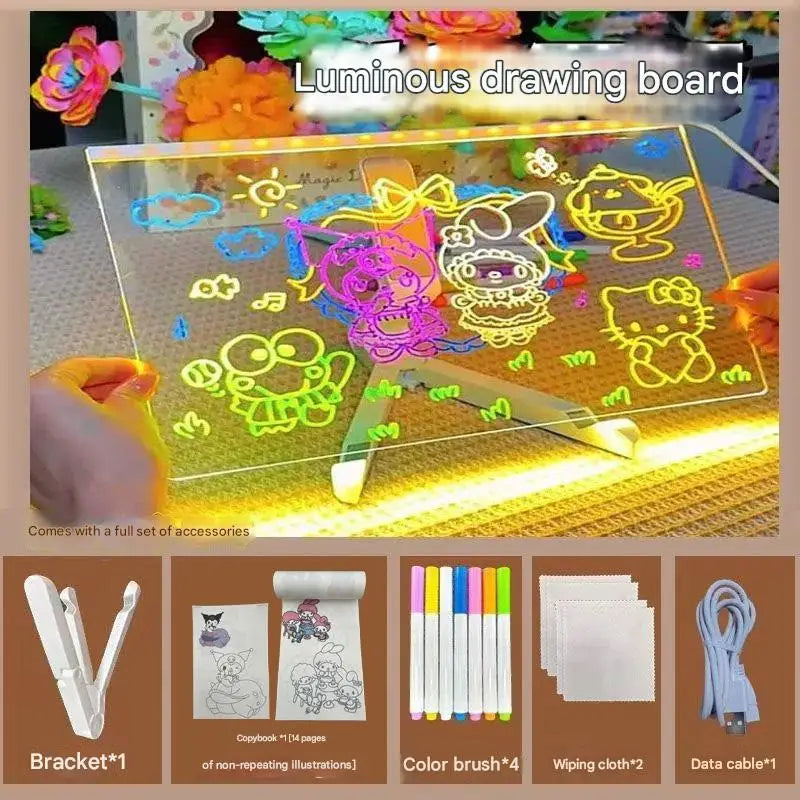 Light Up Acrylic Message Board Rewritable DIY Children's Glowing Drawing Board Message Lamp With Colorful Pens