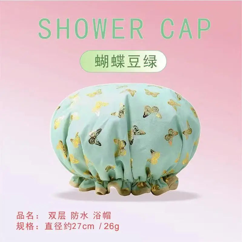 Shower cap waterproof hair cap hot gold printed polyester cotton shower cap bath lady For Women Salon Shower Supplies Wholesale