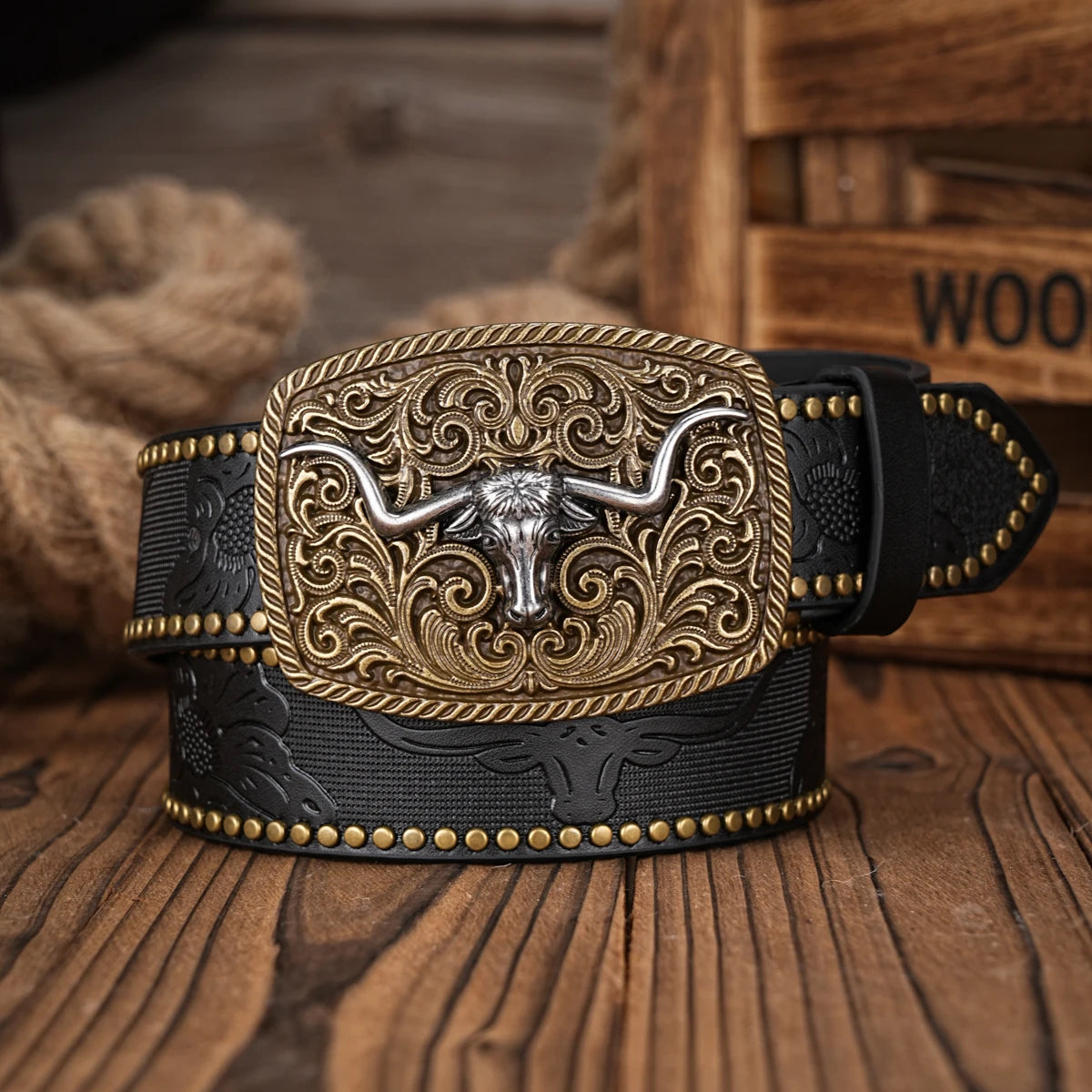 Men Women-Western-Cowboy-PU Leather-Belts - Vintage Belt Floral Engraved Buckle Belt for Jeans