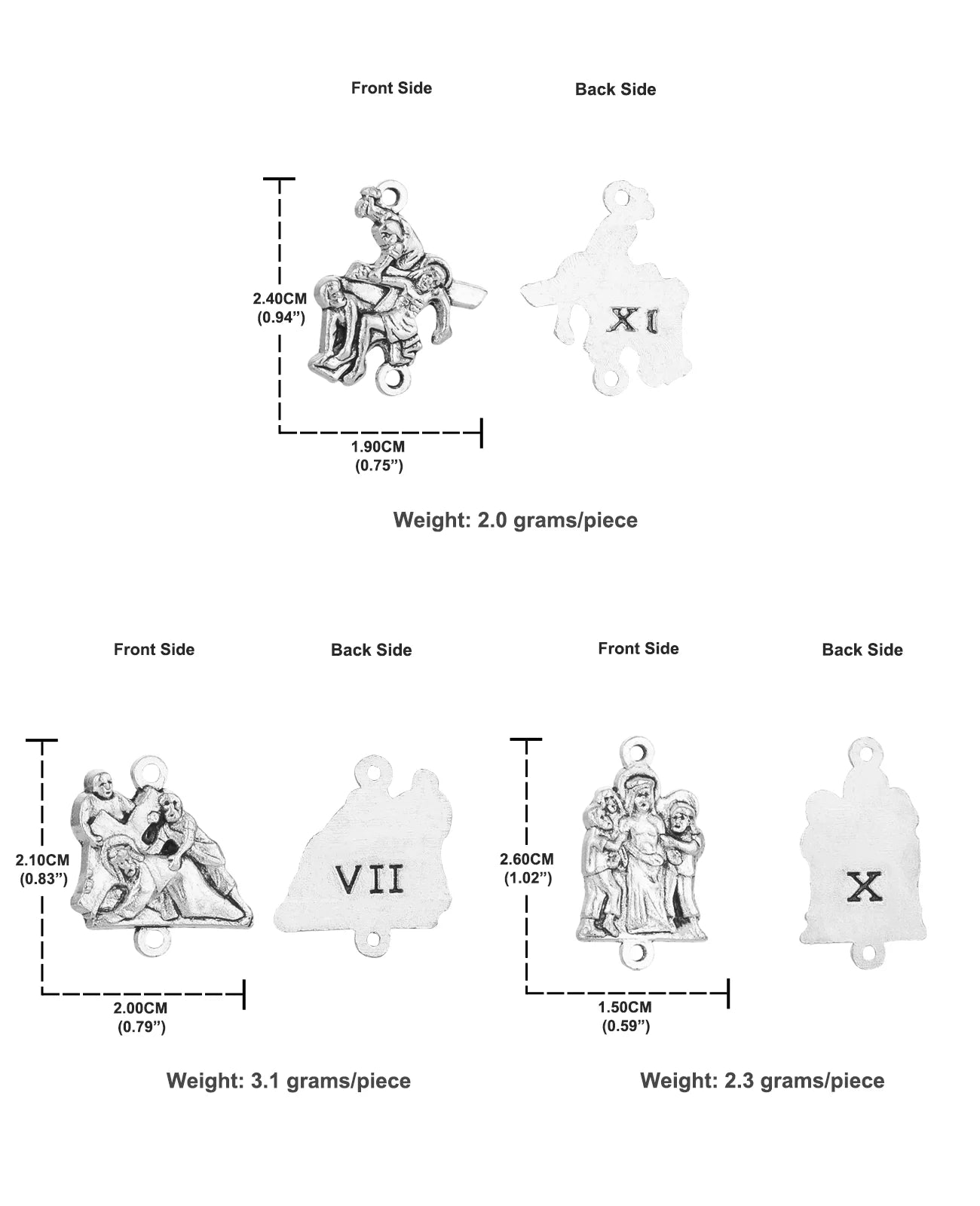 15Pcs Crucifix Jesus Cross Pendant Set Stations of the Cross Devotional Medals for Rosary Parts DIY Making Accessories