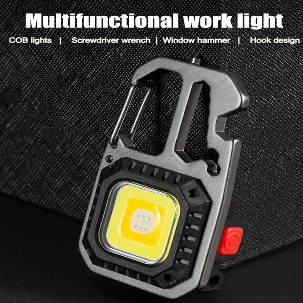 Multi-functional COB LED Work Light Mini Keychain Flashlight self-defense 7 Modes USB Rechargeable Camping Light Torch Outdoor