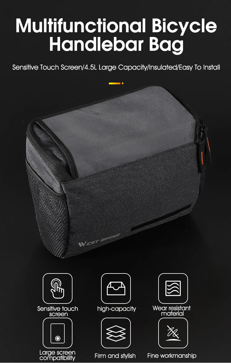 WEST BIKING 4.5L Bike Front Bag Touch Screen Phone Handlebar Bag Insulated Bicycle Cooler Bag MTB Road Cycling Accessories