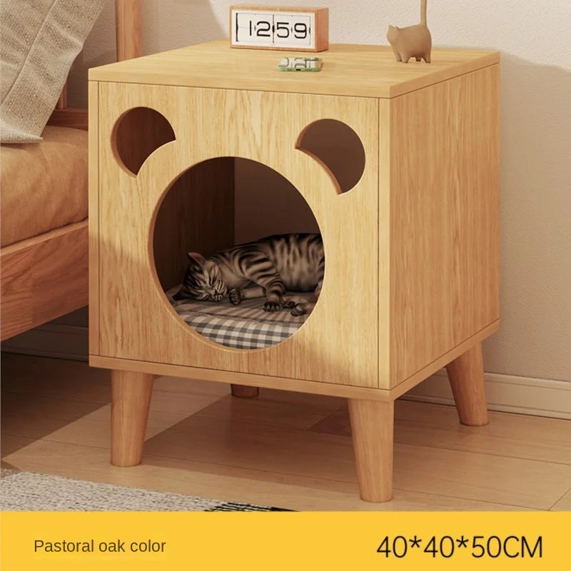 Multifunctional Storage Cabinet for Cats Beds Solid Wood Cat Litter Bedside Table Simple Small Bedside Table Bed Accessories