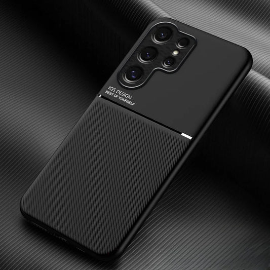 Car Magnetic Holder Leather Plate Phone Case for Samsung Galaxy S25 S22 S23 S24 Ultra Plus Edge S21 S20 FE 5G Soft Back Cover