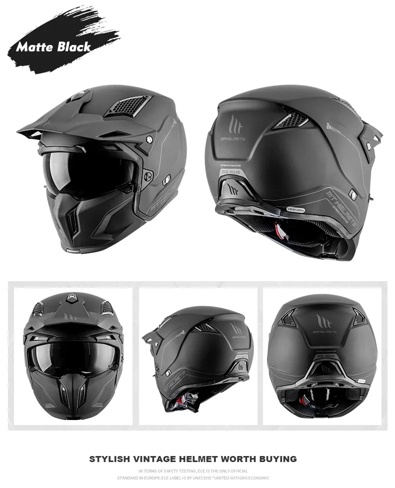 Spanish MT Streetfight Motorcycle Helmet Retro Street Fighter Combination  Four Seasons Detachable Full Face