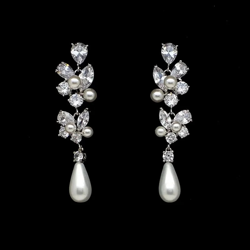 Huitan Aesthetic Bridal Imitation Pearl Dangle Earrings Luxury Trendy Engagement Wedding Ear Accessories for Women Newly Jewelry