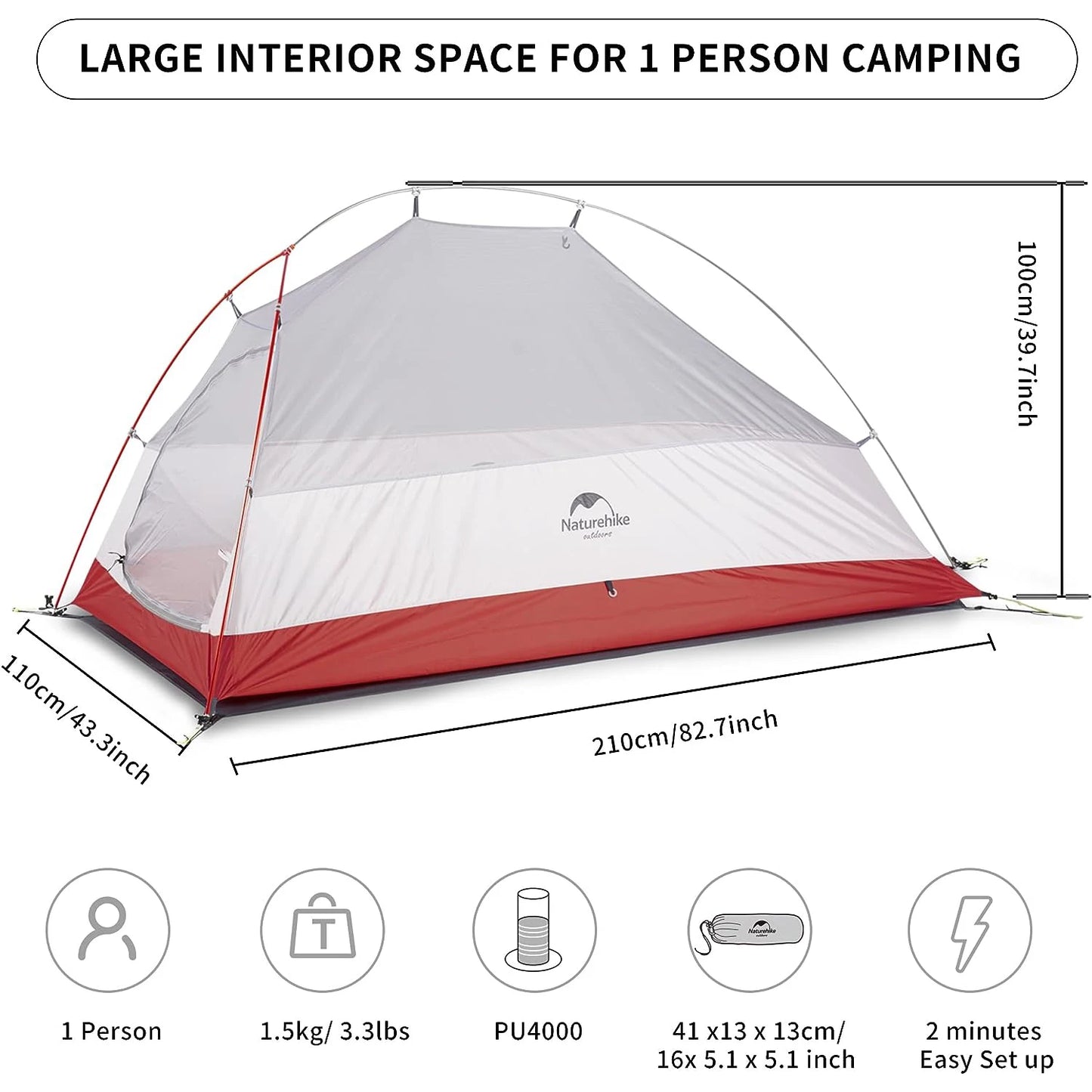 Naturehike Camping Tent Ultralight Portable Cloud Up 1 Person Shelter Tent Folding Backpack Waterproof Tent Travel Beach Tent