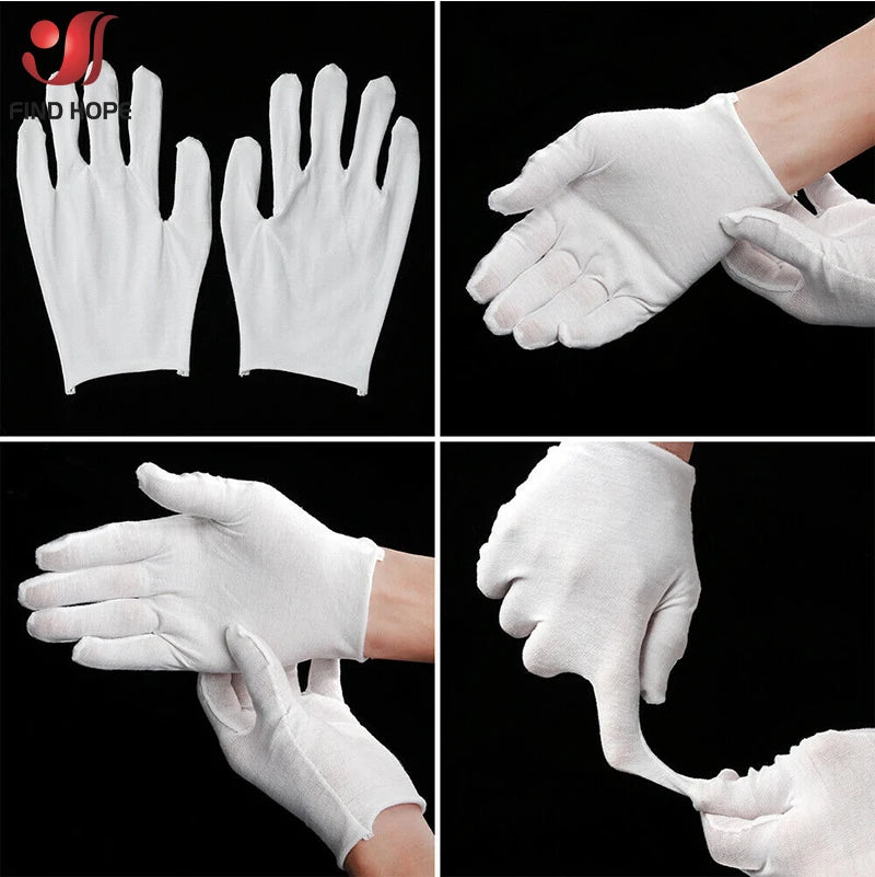 6 Pairs New Full Finger Men Women Etiquette Disposable White Cotton Gloves Waiters/Drivers/Jewelry/Workers Mittens Sweat Glove