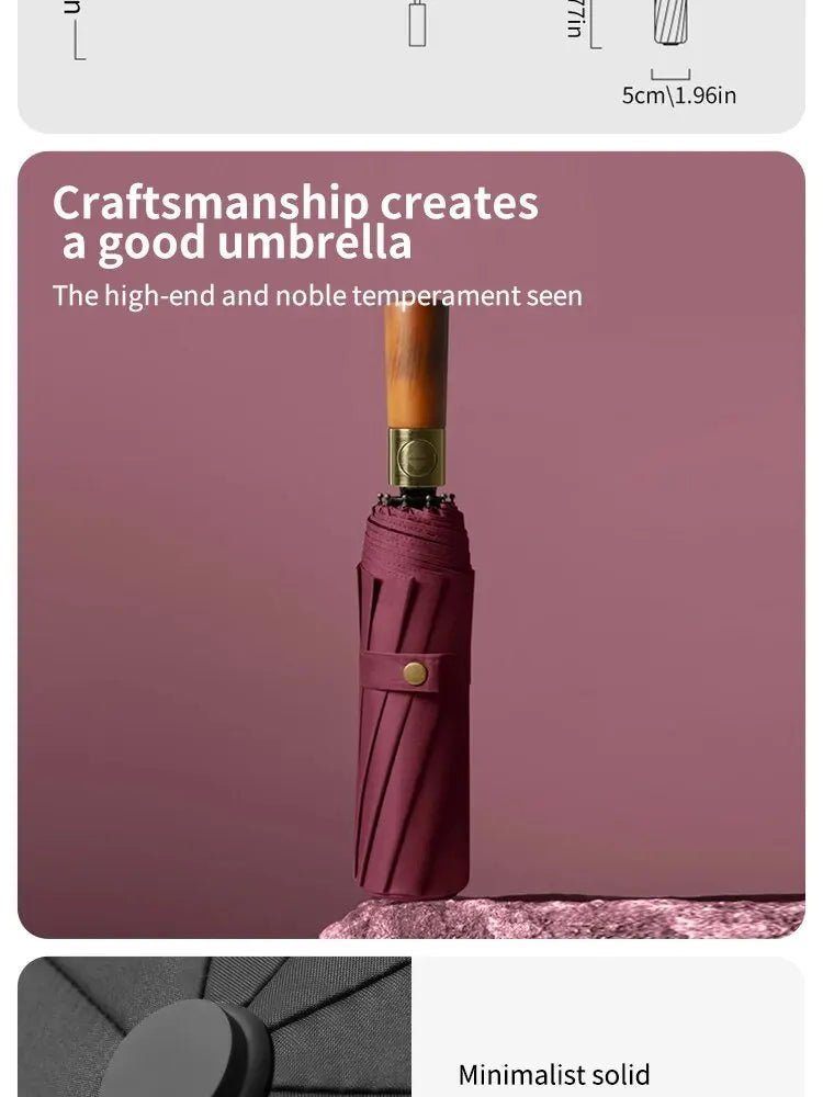 10 Bone Log Handle Automatic Rain Umbrella, Vintage Style Foldable UV Protection, For Men And Women, Suitable For Many Occasions