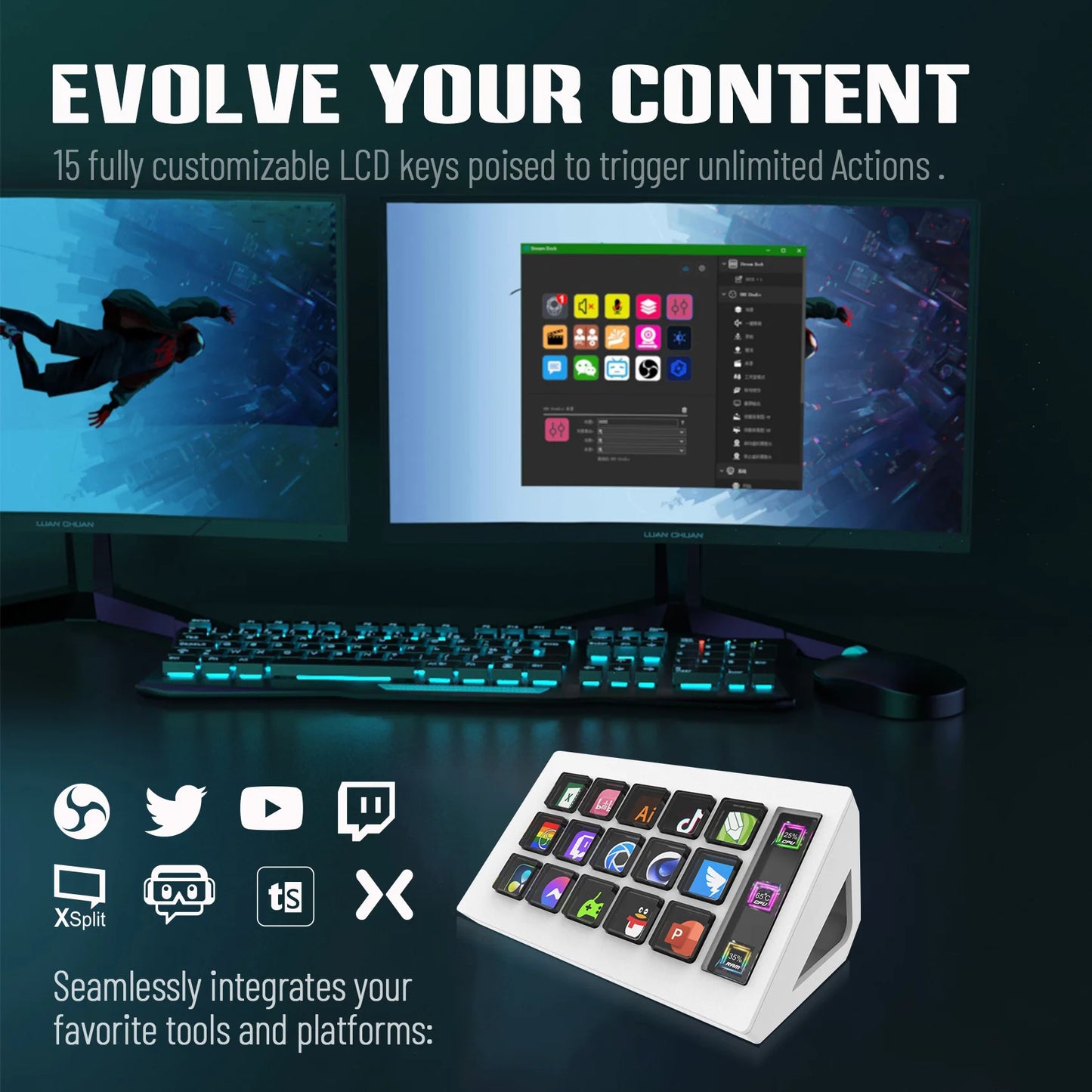 StreamDeck Mini Visual Keyboard Live Content Creation Controller Custom Button LCD Button 15Keys For Windows/MacOS Kryboard Gift