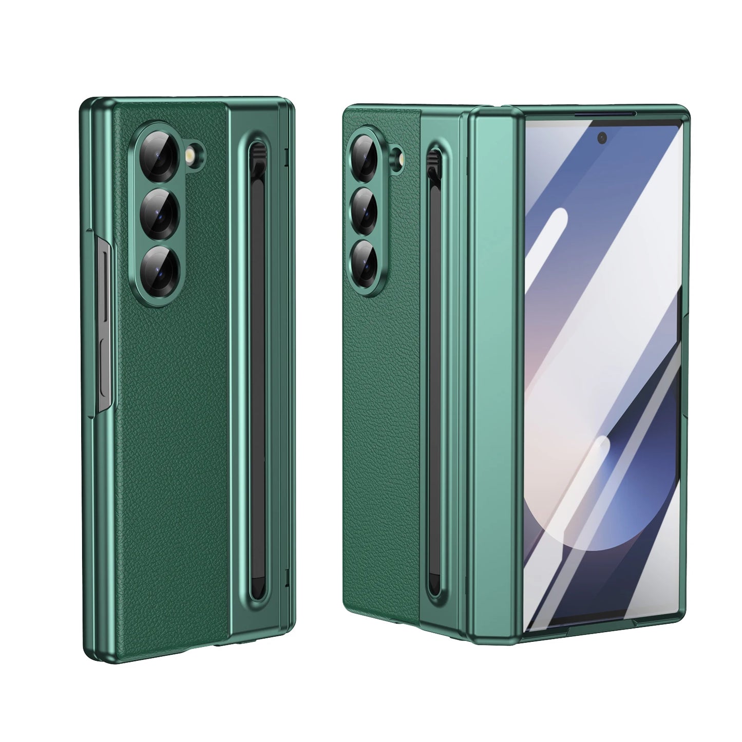For Samsung Galaxy Z Fold 7 6 5 4 3 Leather Hinge Phone Case Outer Screen Glass S Pen Slot Protective Cover for Galaxy Z Fold 7