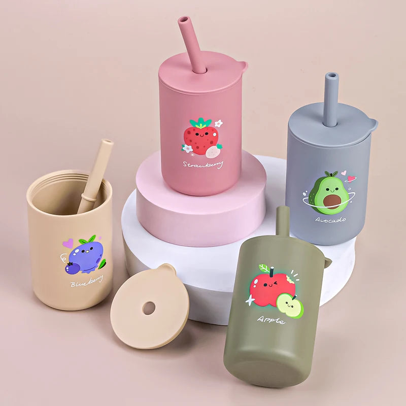 TYRY.HU 1Pc Baby Feeding Straw Cup Baby Cartoon Learning Feeding Cup Food Grade Silicone Toddler Water Bottle Tableware BPA Free