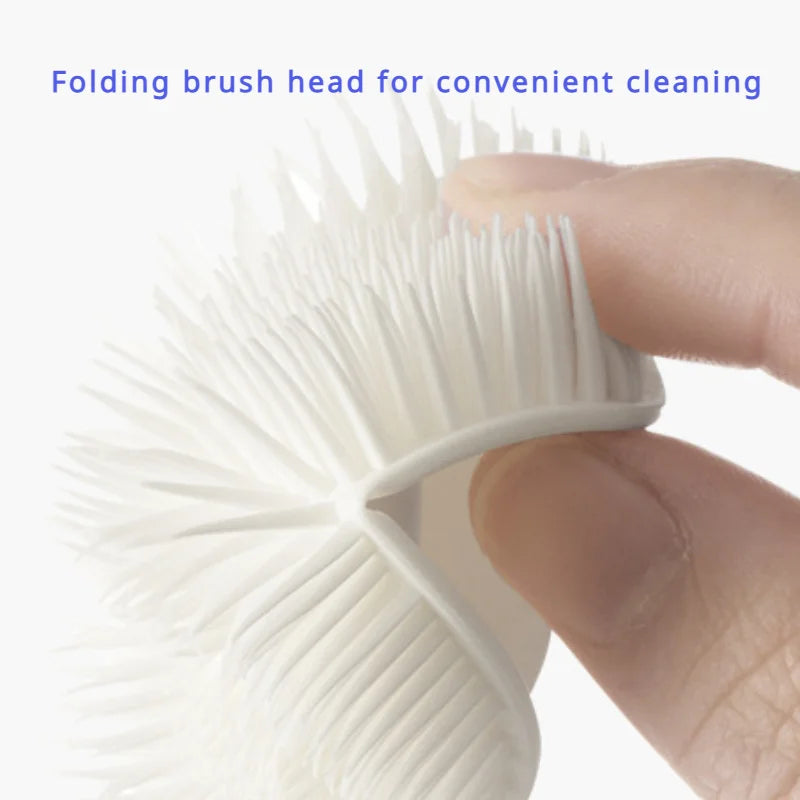Foldable 360 degree comprehensive cleaning silicone brush with long handle design, reusable for bottles and cups