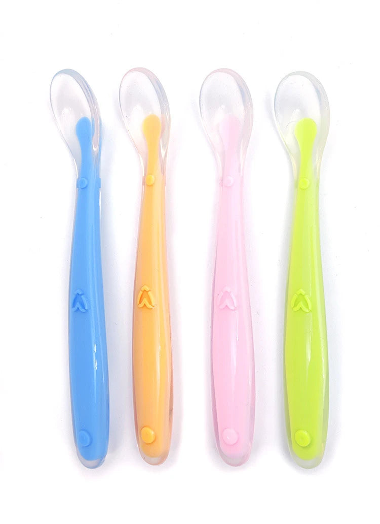 Baby Soft Silicone Spoon with Storage Box Candy Color Temperature Sensing Spoon Children Food Feeding Dishes Feeder Appliance